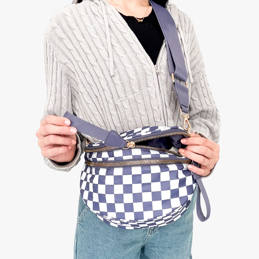 Sac bandoulière à damier en nylon déperlant
