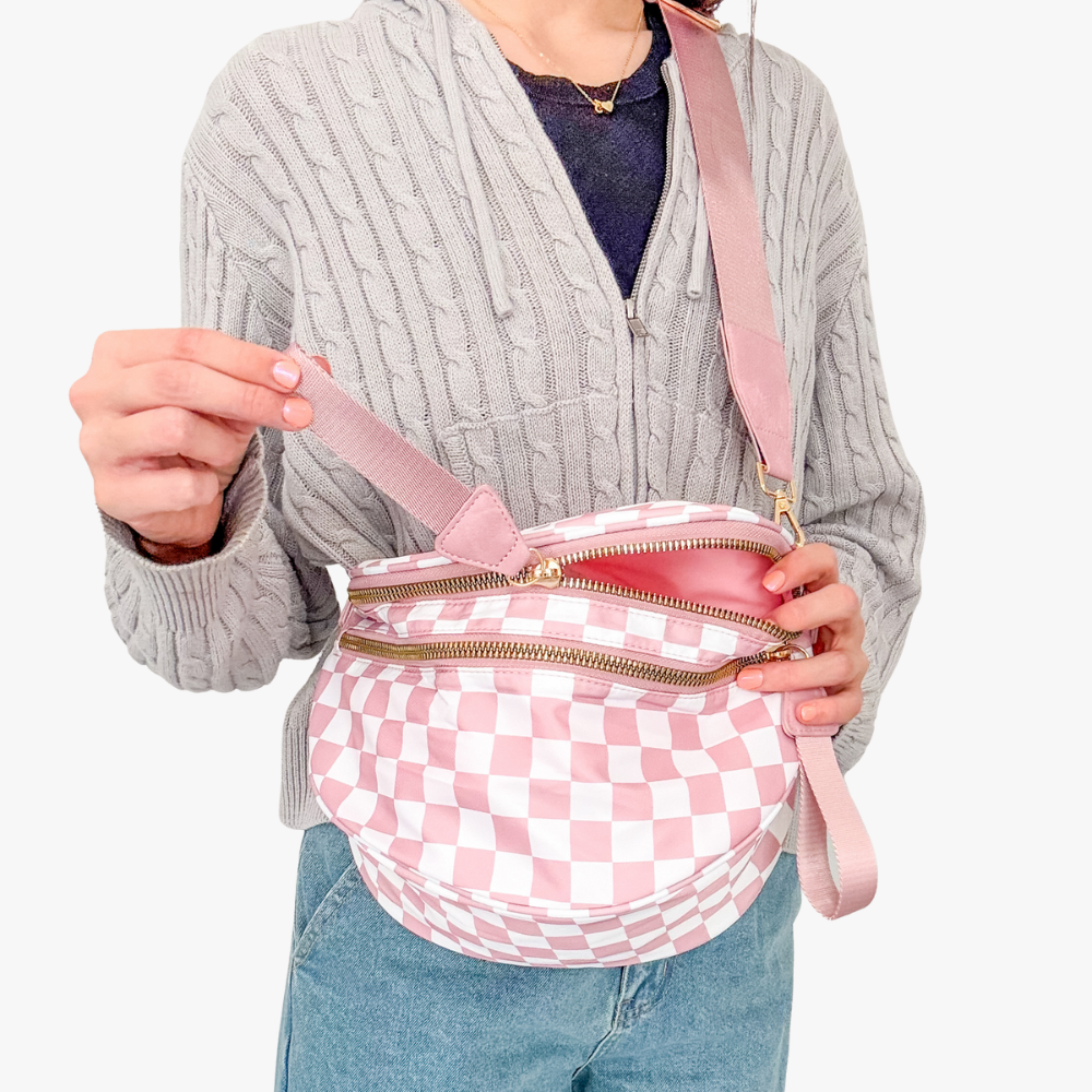 Sac bandoulière à damier en nylon déperlant