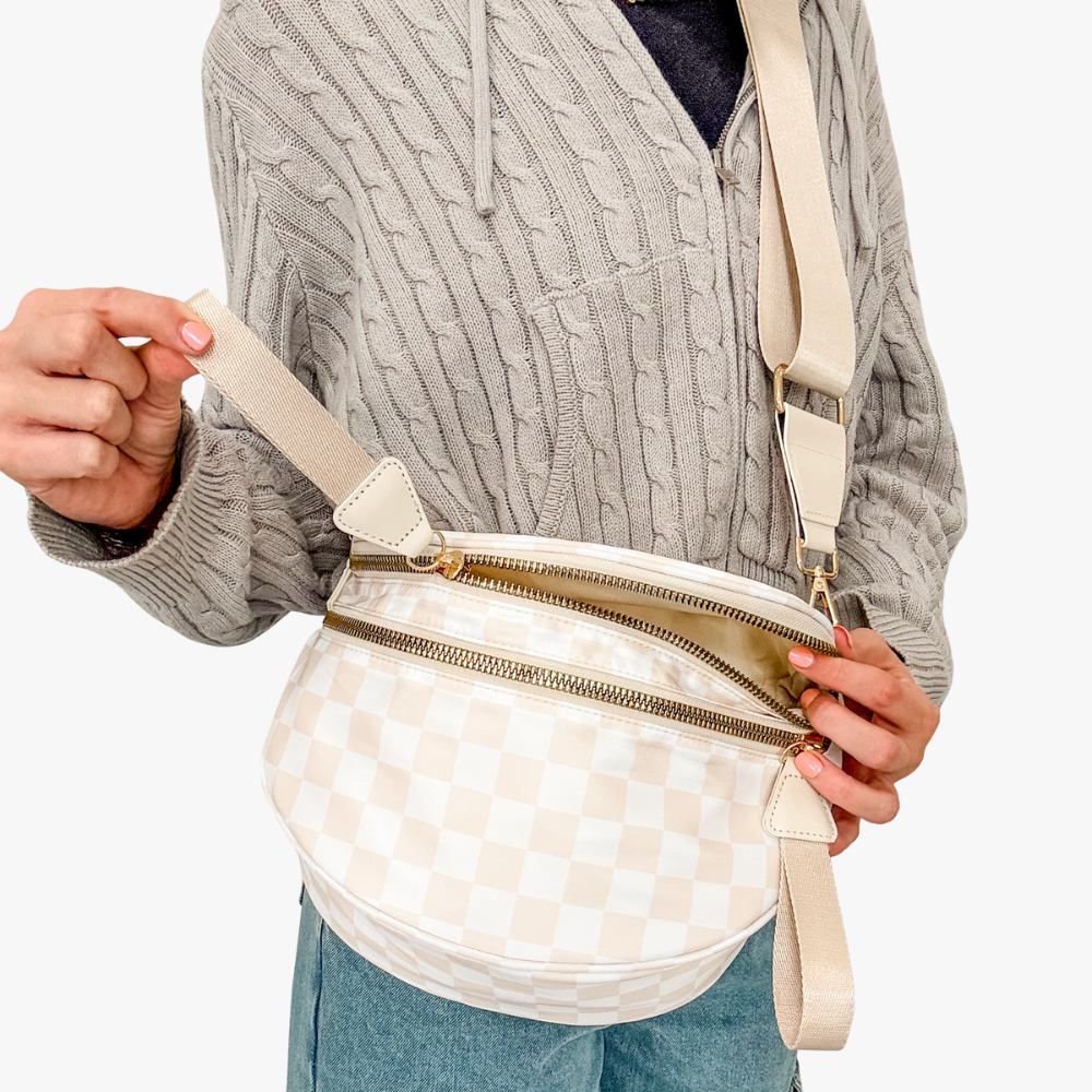 Sac bandoulière à damier en nylon déperlant