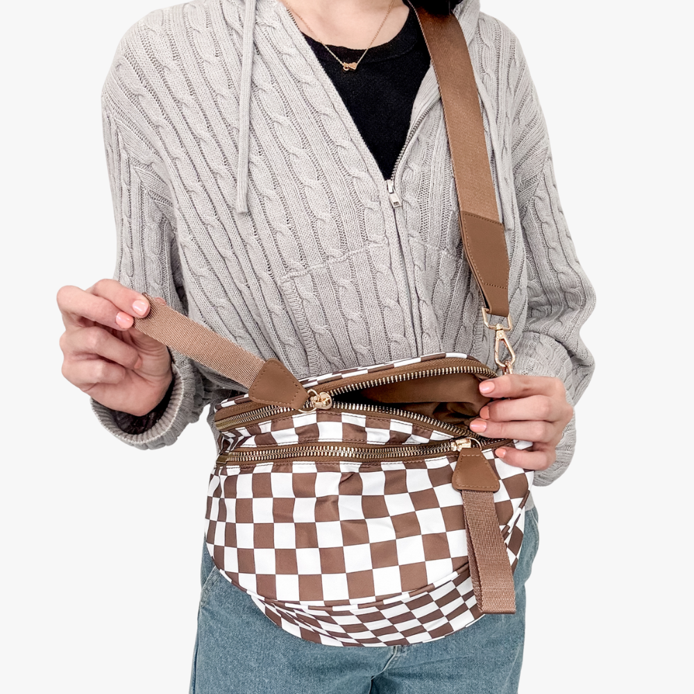 Sac bandoulière à damier en nylon déperlant