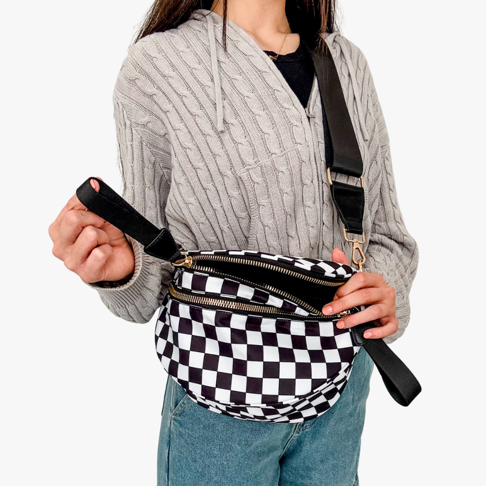 Sac bandoulière à damier en nylon déperlant