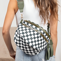 Sac bandoulière à damier en nylon déperlant