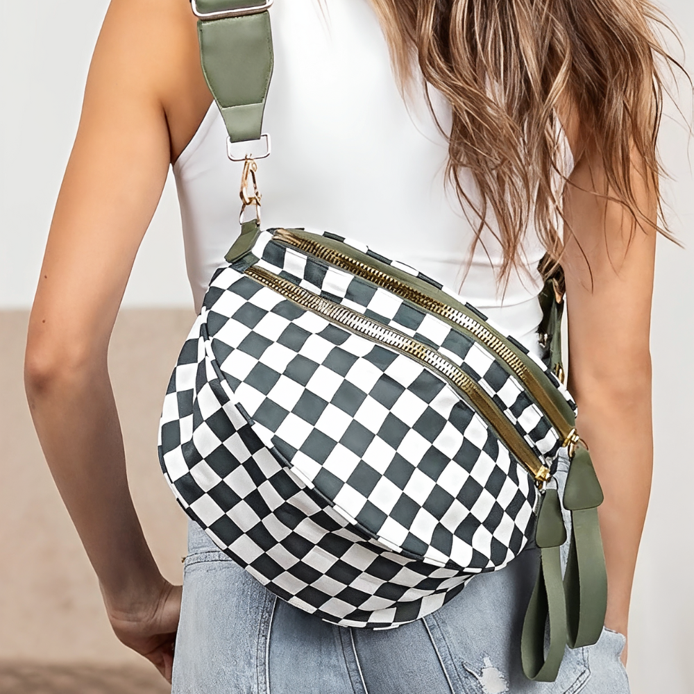 Sac bandoulière à damier en nylon déperlant