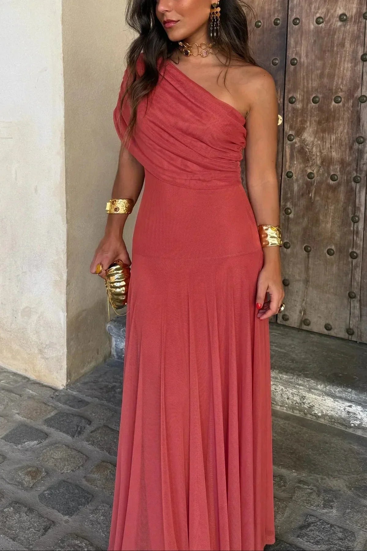 Robe Longue Femme Épaule Dénudée Élégante