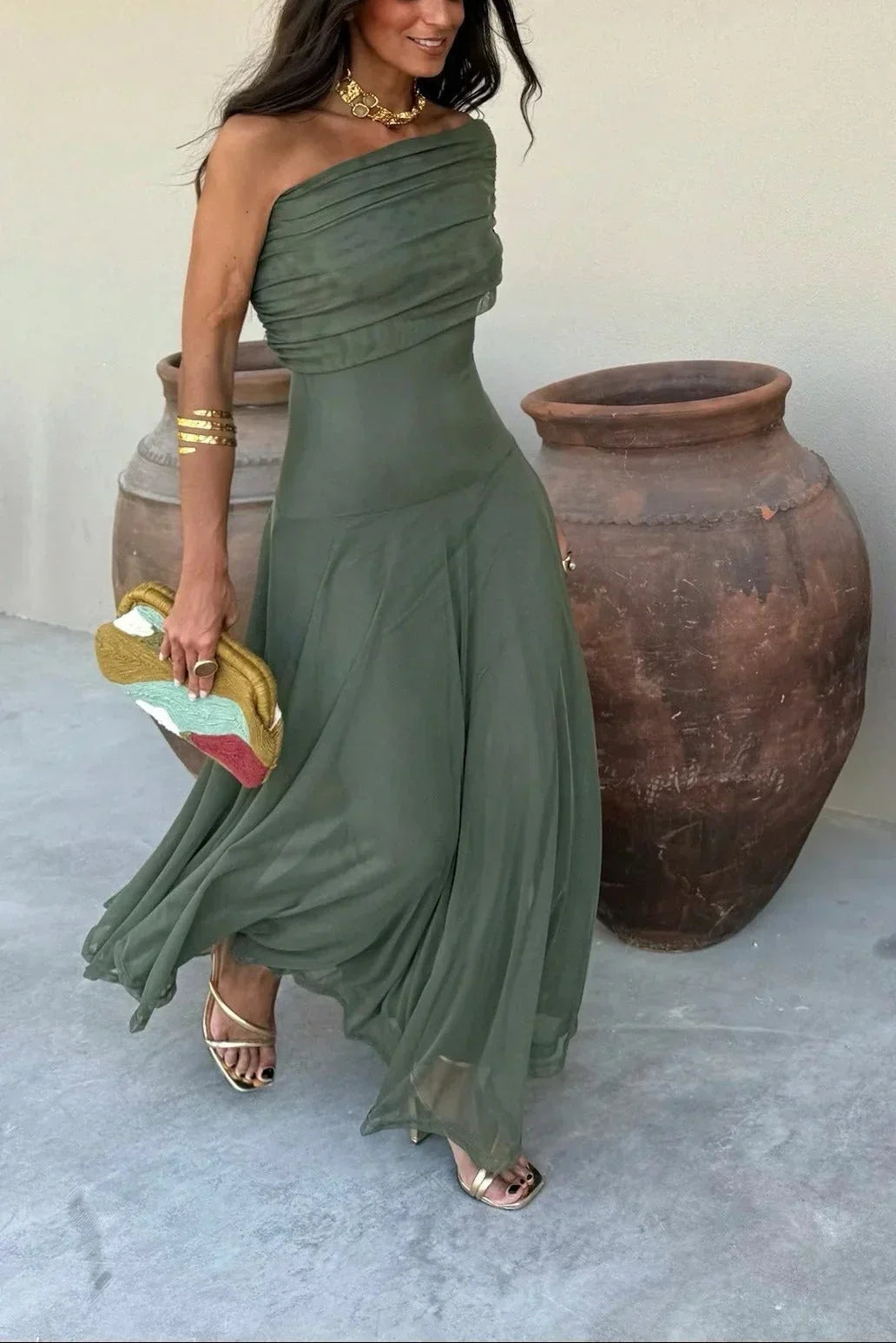 Robe Longue Femme Épaule Dénudée Élégante