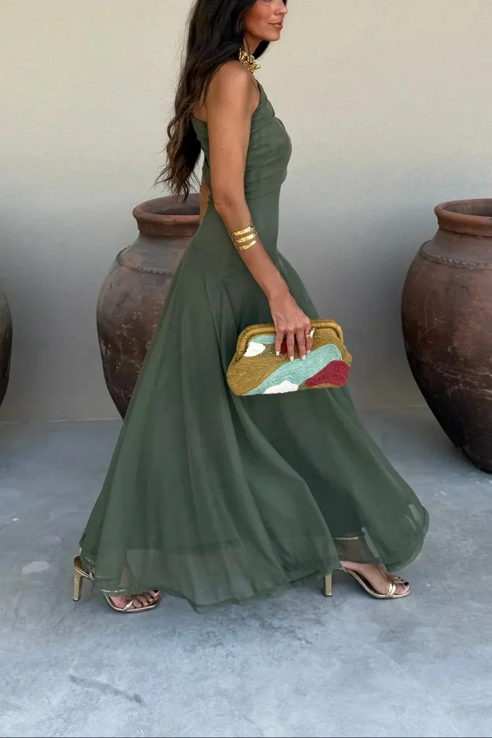 Robe Longue Femme Épaule Dénudée Élégante