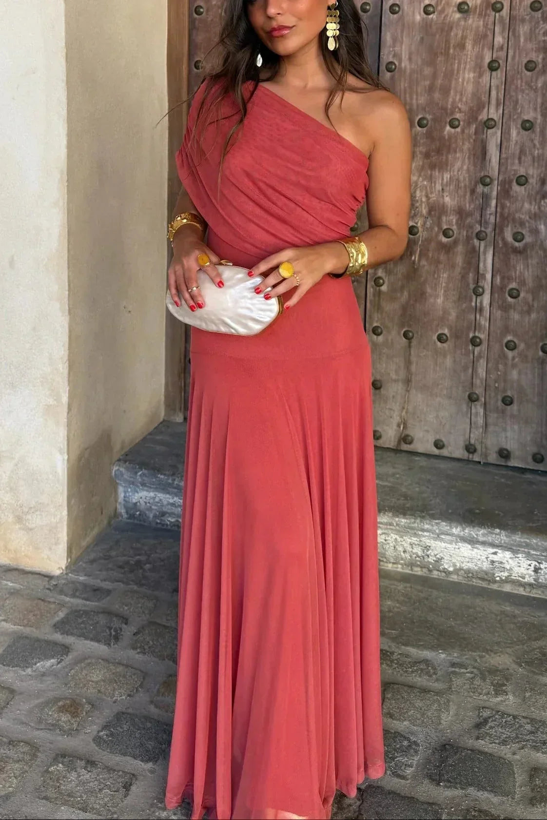 Robe Longue Femme Épaule Dénudée Élégante