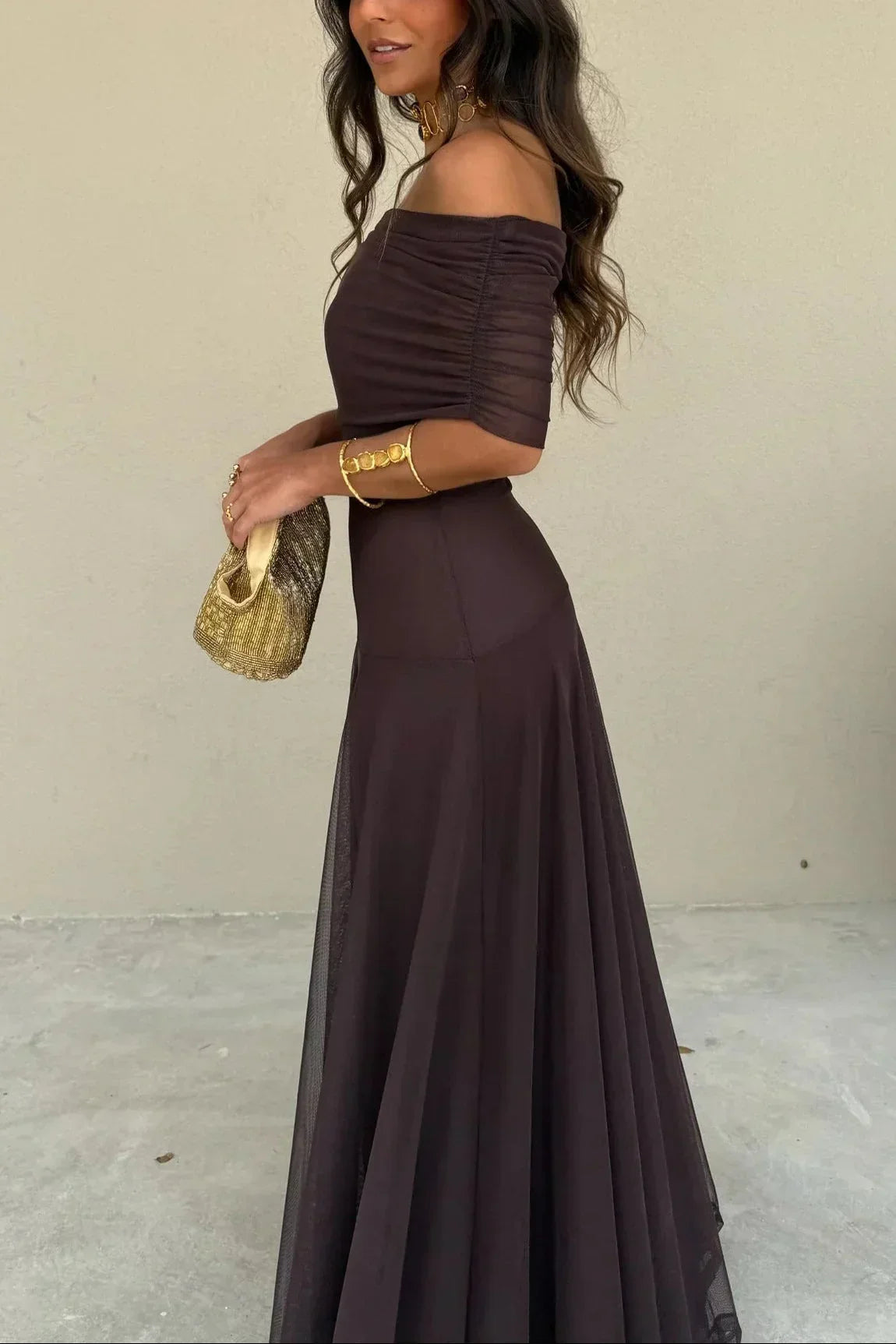 Robe Longue Femme Épaule Dénudée Élégante