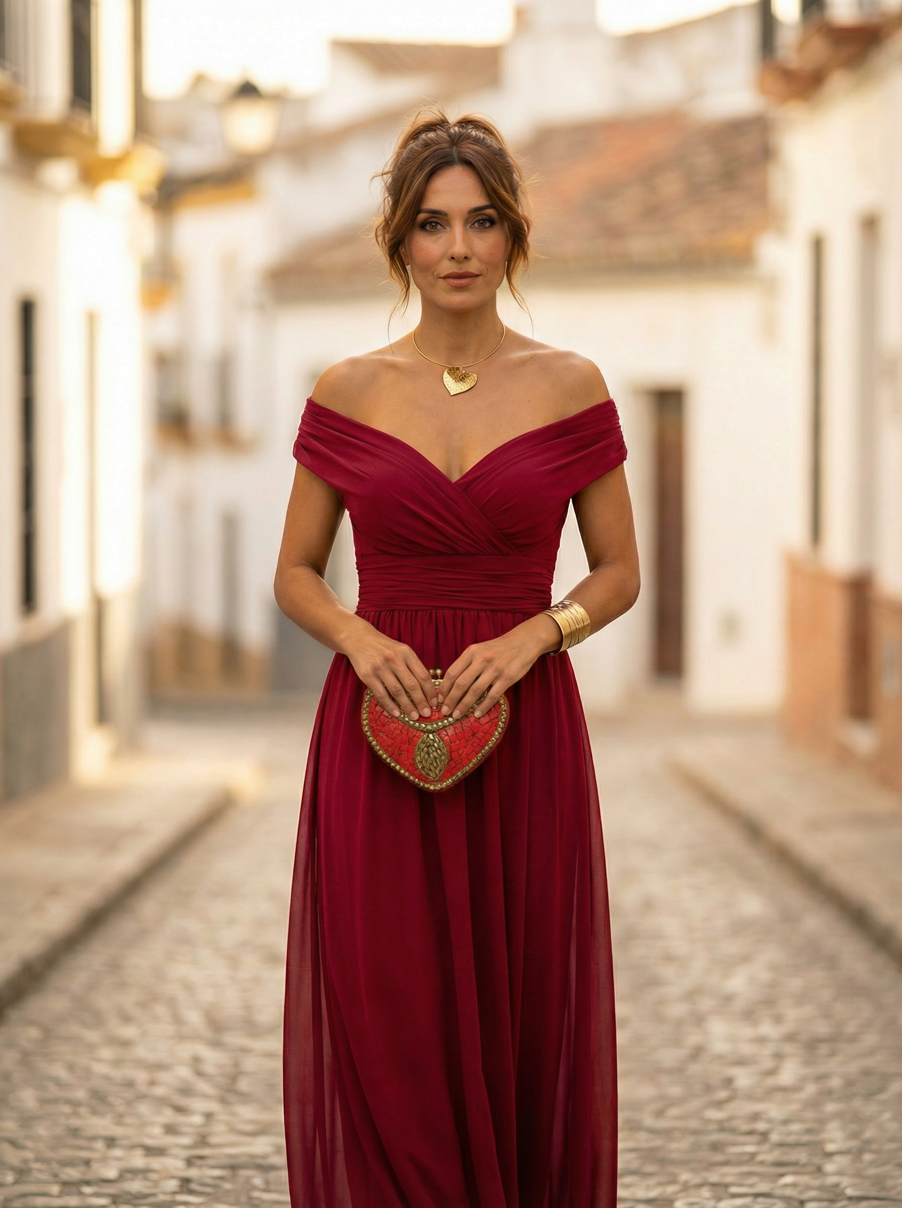 Robe Longue Femme Col Bardot de Soirée