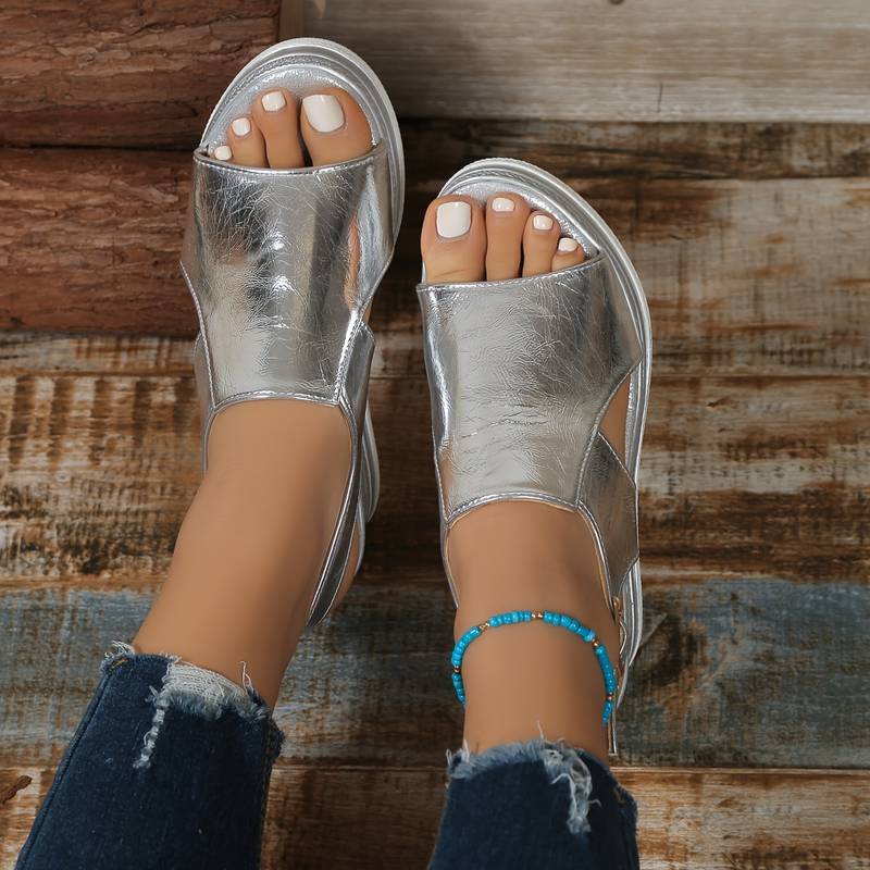 Sandales Compensées Métallisées Confortables pour Femme