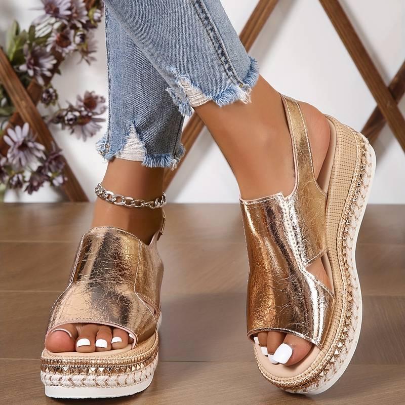 Sandales Compensées Métallisées Confortables pour Femme