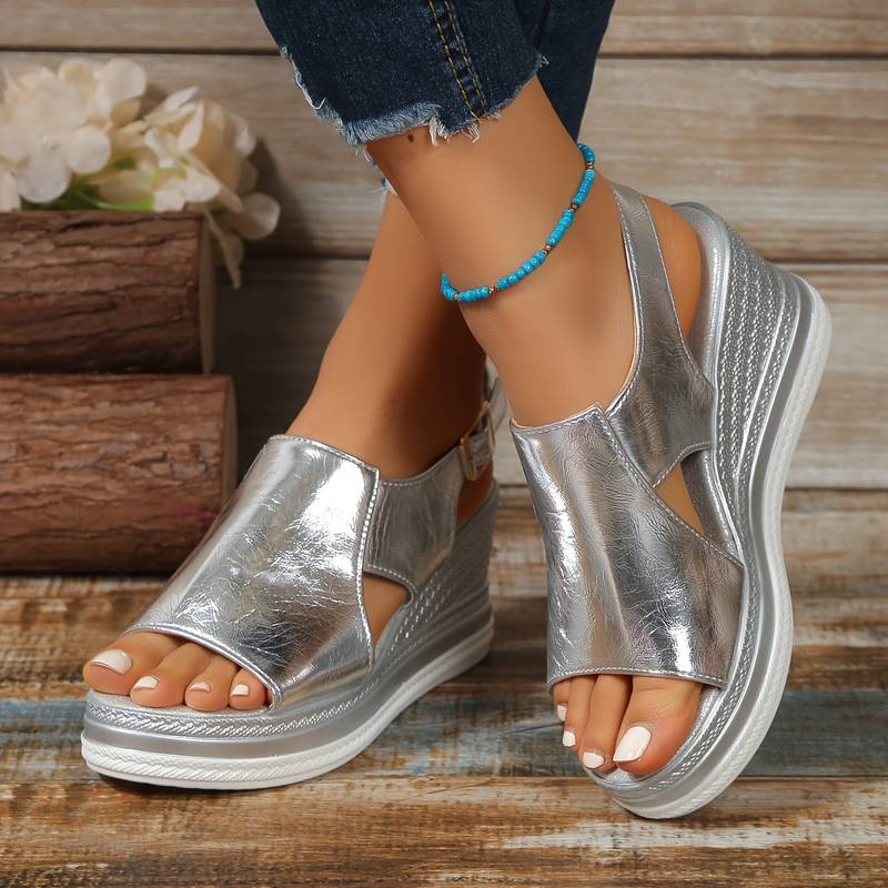 Sandales Compensées Métallisées Confortables pour Femme