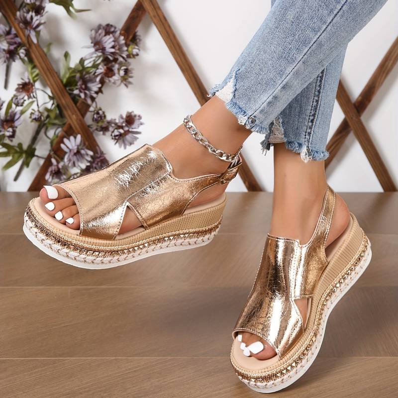 Sandales Compensées Métallisées Confortables pour Femme