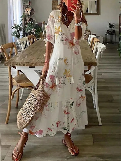 Robe longue bohème col V fluide