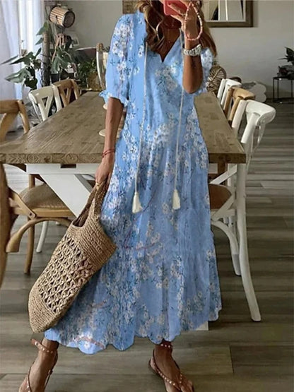 Robe longue bohème col V fluide