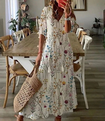 Robe longue bohème col V fluide
