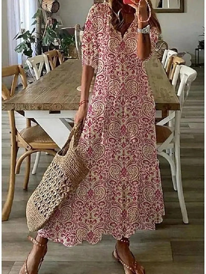 Robe longue bohème col V fluide