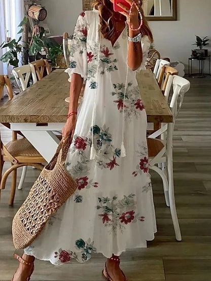 Robe longue bohème col V fluide