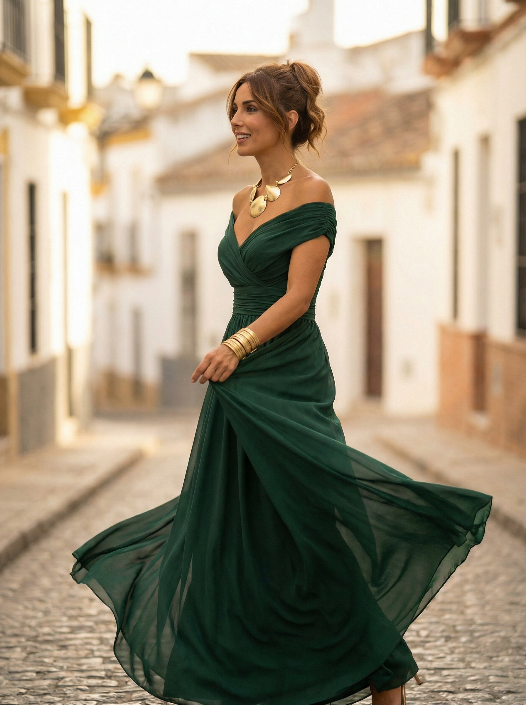 Robe Longue Femme Col Bardot de Soirée