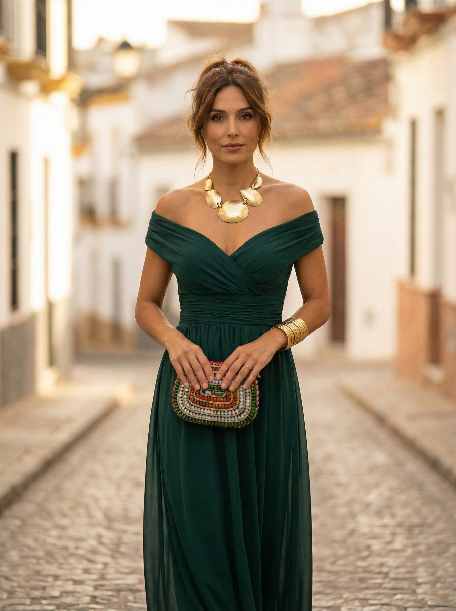 Robe Longue Femme Col Bardot de Soirée
