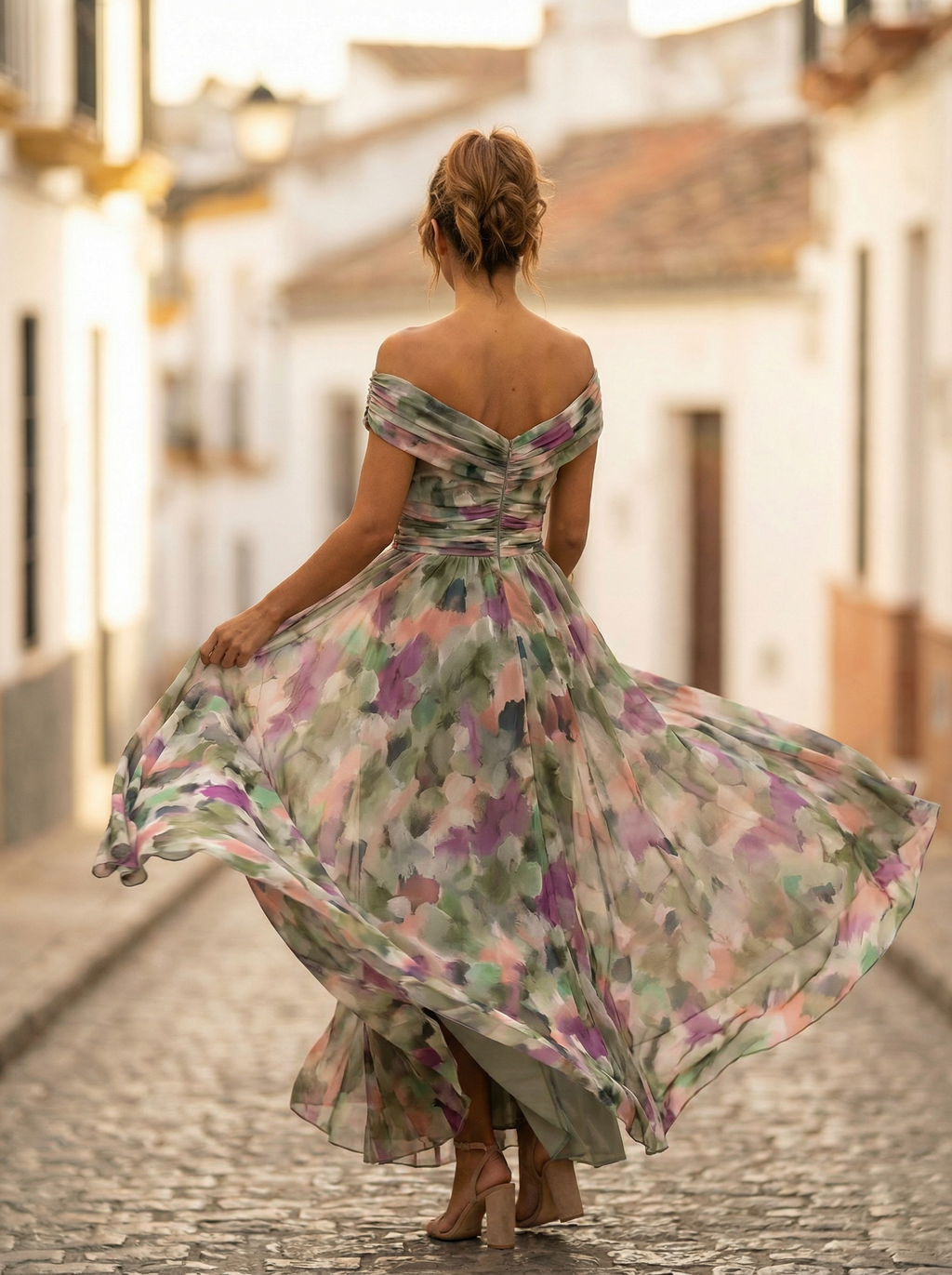 Robe Longue Femme Col Bardot de Soirée