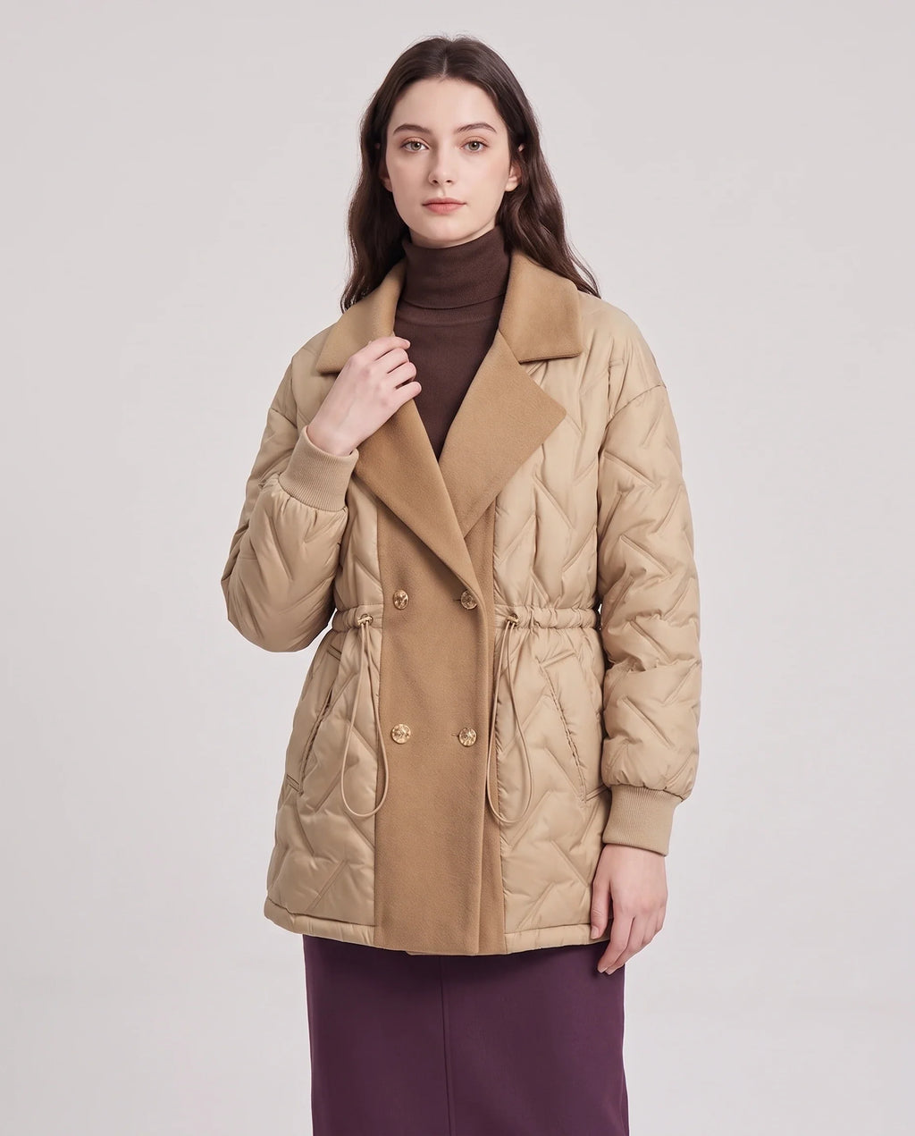 Veste matelassée mi-longue à grand col tailleur