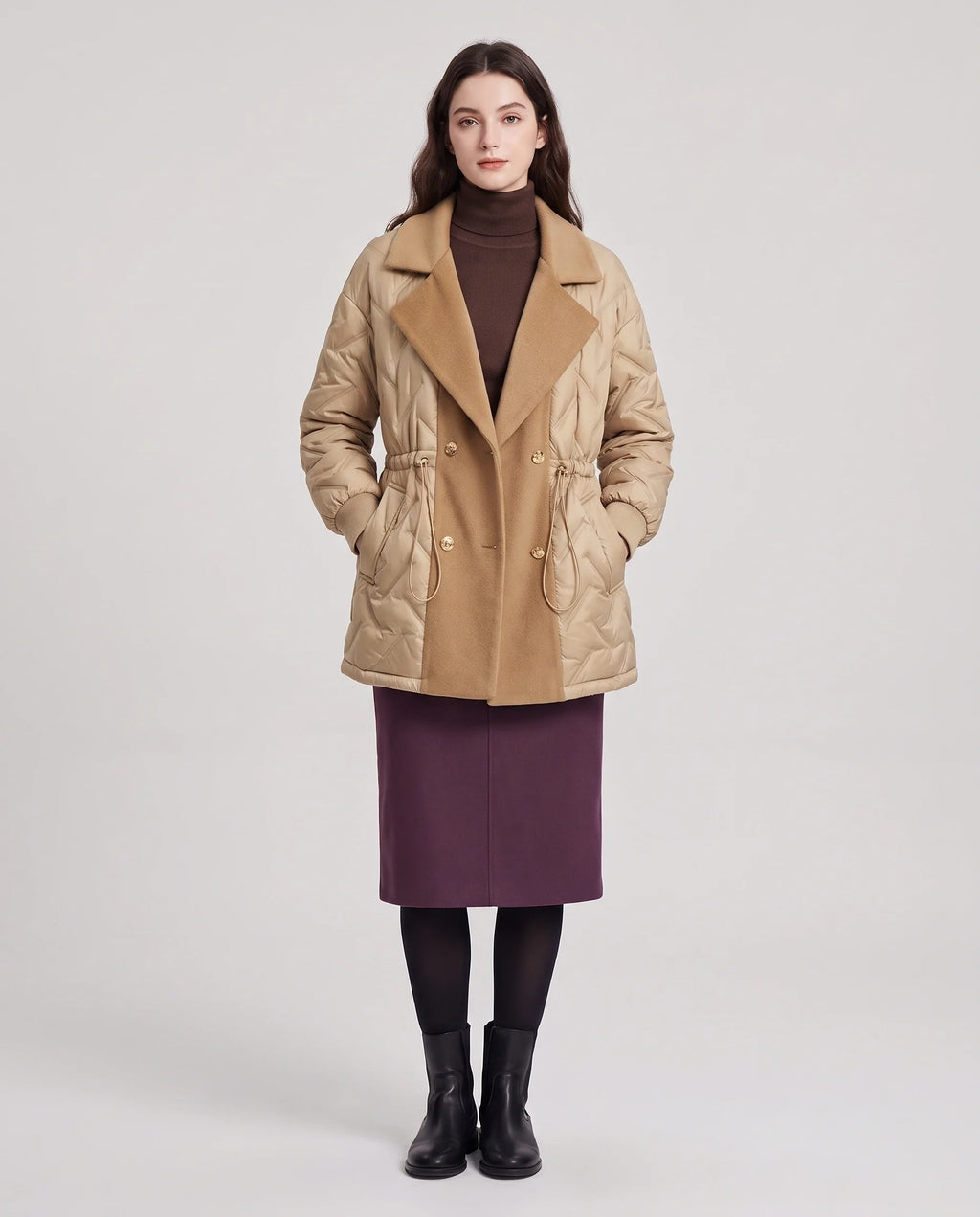 Veste matelassée mi-longue à grand col tailleur