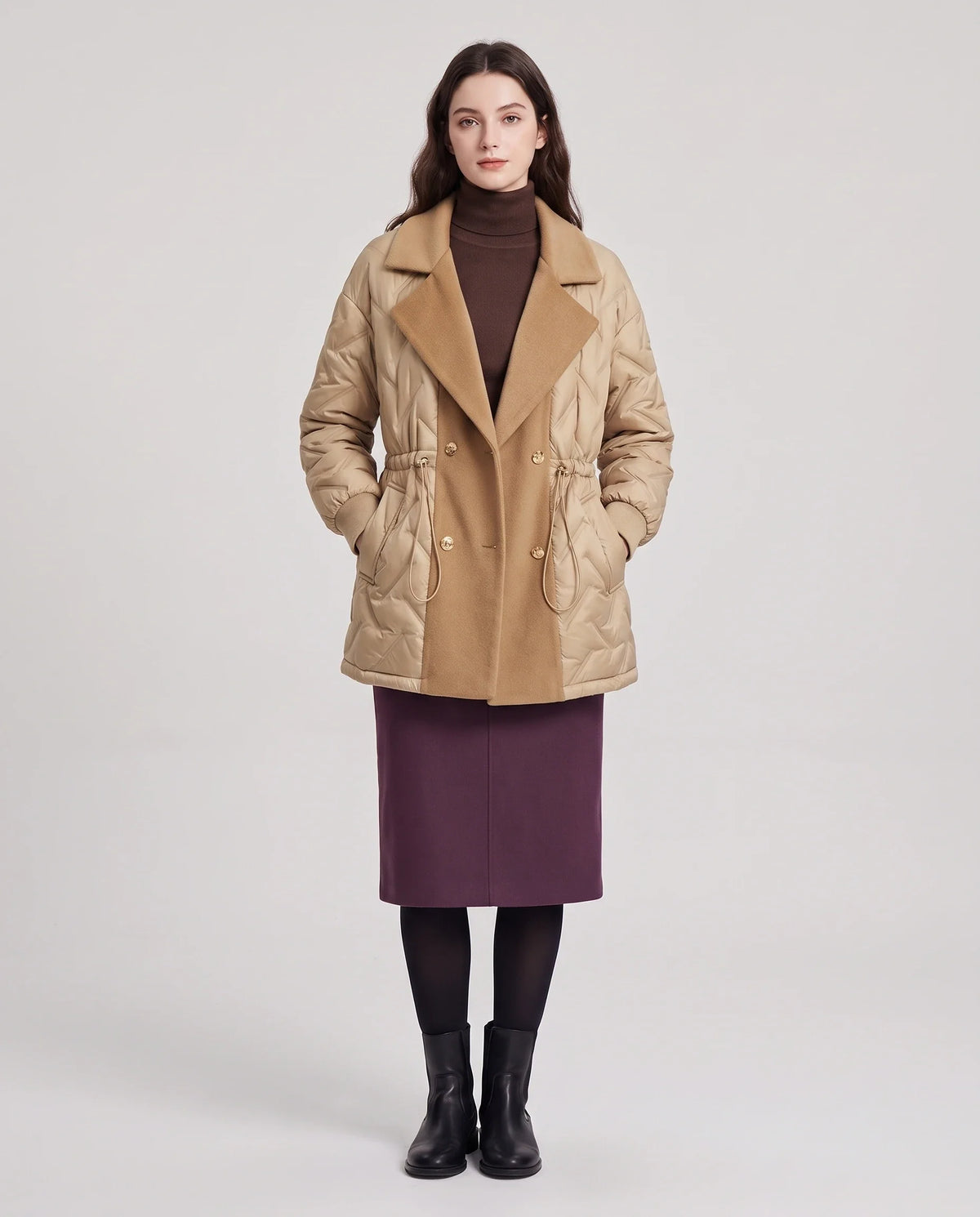 Veste matelassée mi-longue à grand col tailleur