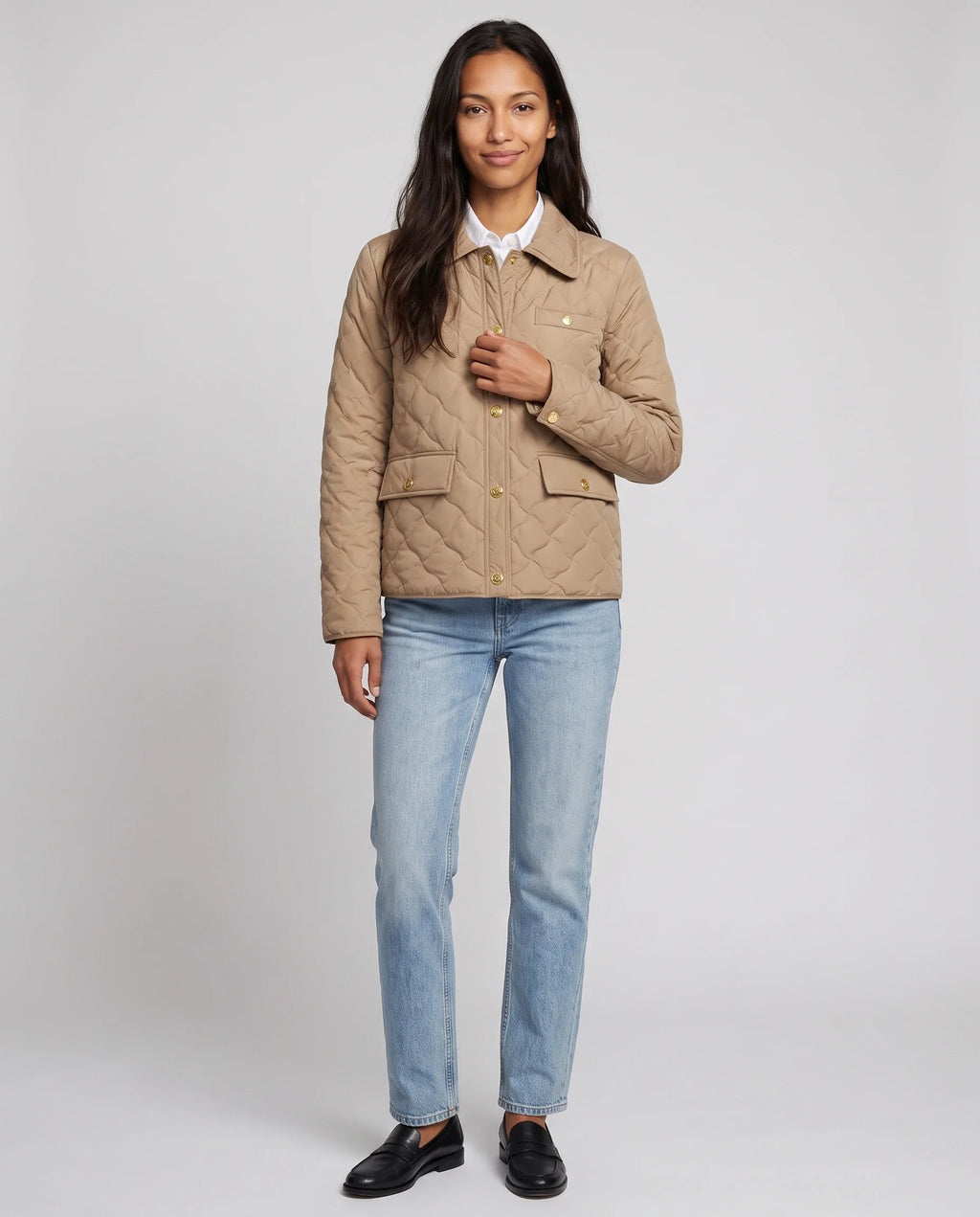 Veste matelassée à col chemise et pressions dorées