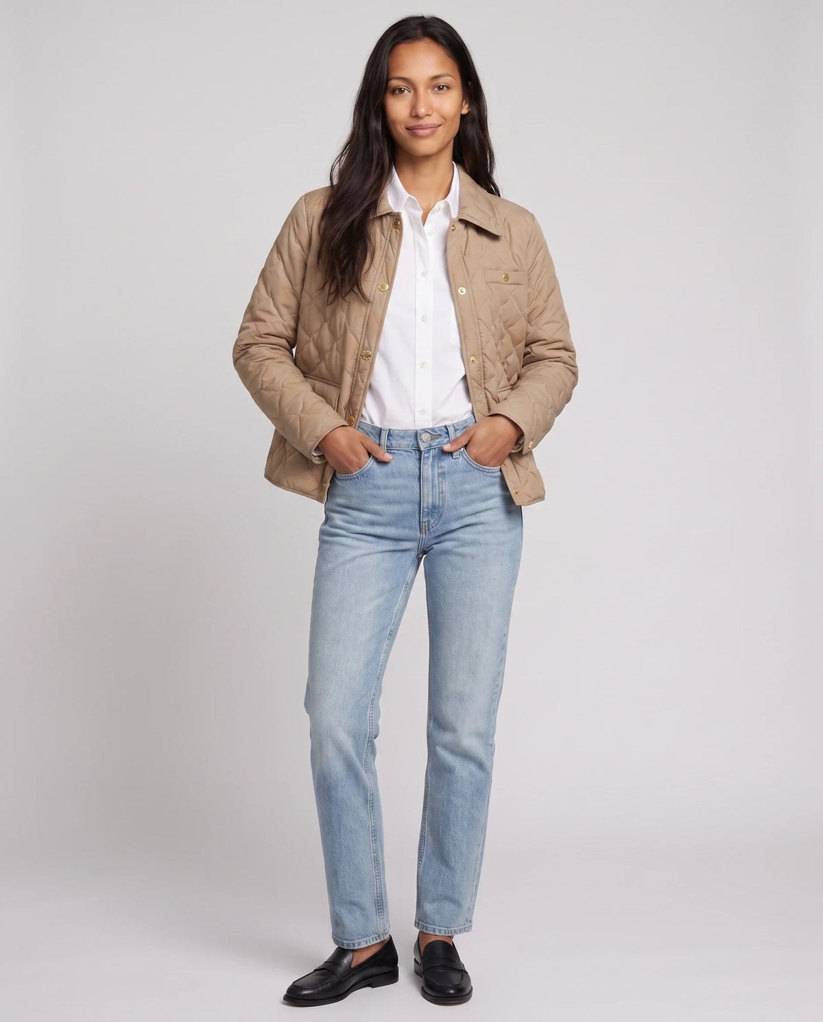 Veste matelassée à col chemise et pressions dorées