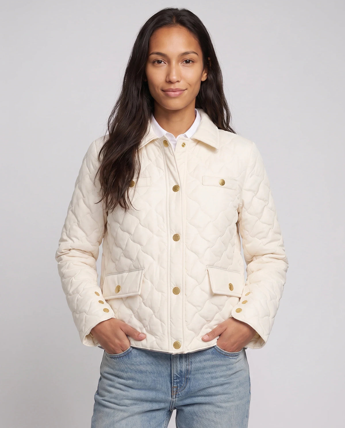 Veste matelassée à col chemise et pressions dorées
