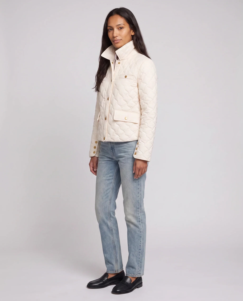 Veste matelassée à col chemise et pressions dorées