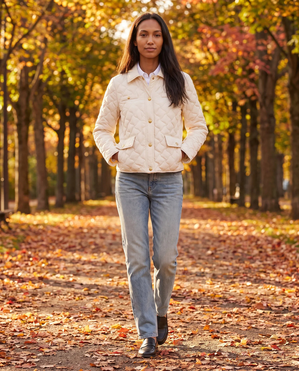 Veste matelassée à col chemise et pressions dorées