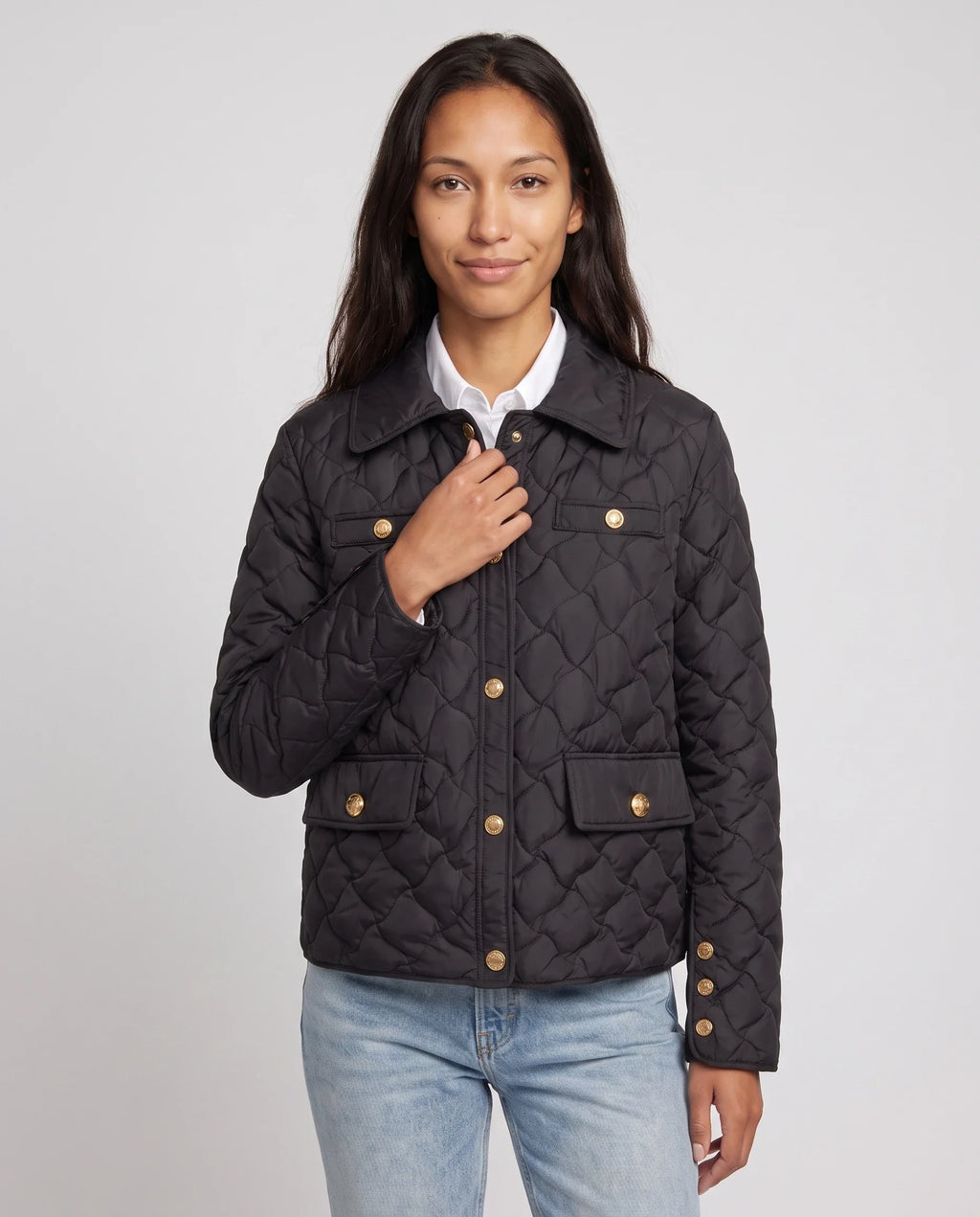 Veste matelassée à col chemise et pressions dorées