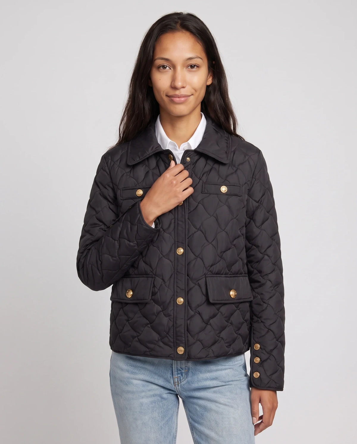 Veste matelassée à col chemise et pressions dorées