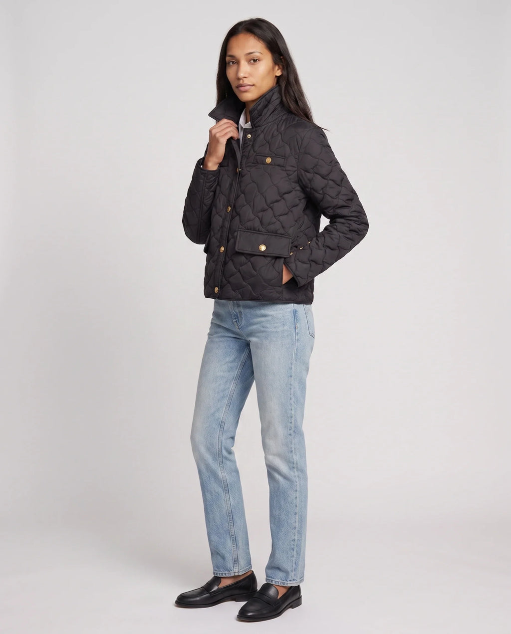 Veste matelassée à col chemise et pressions dorées