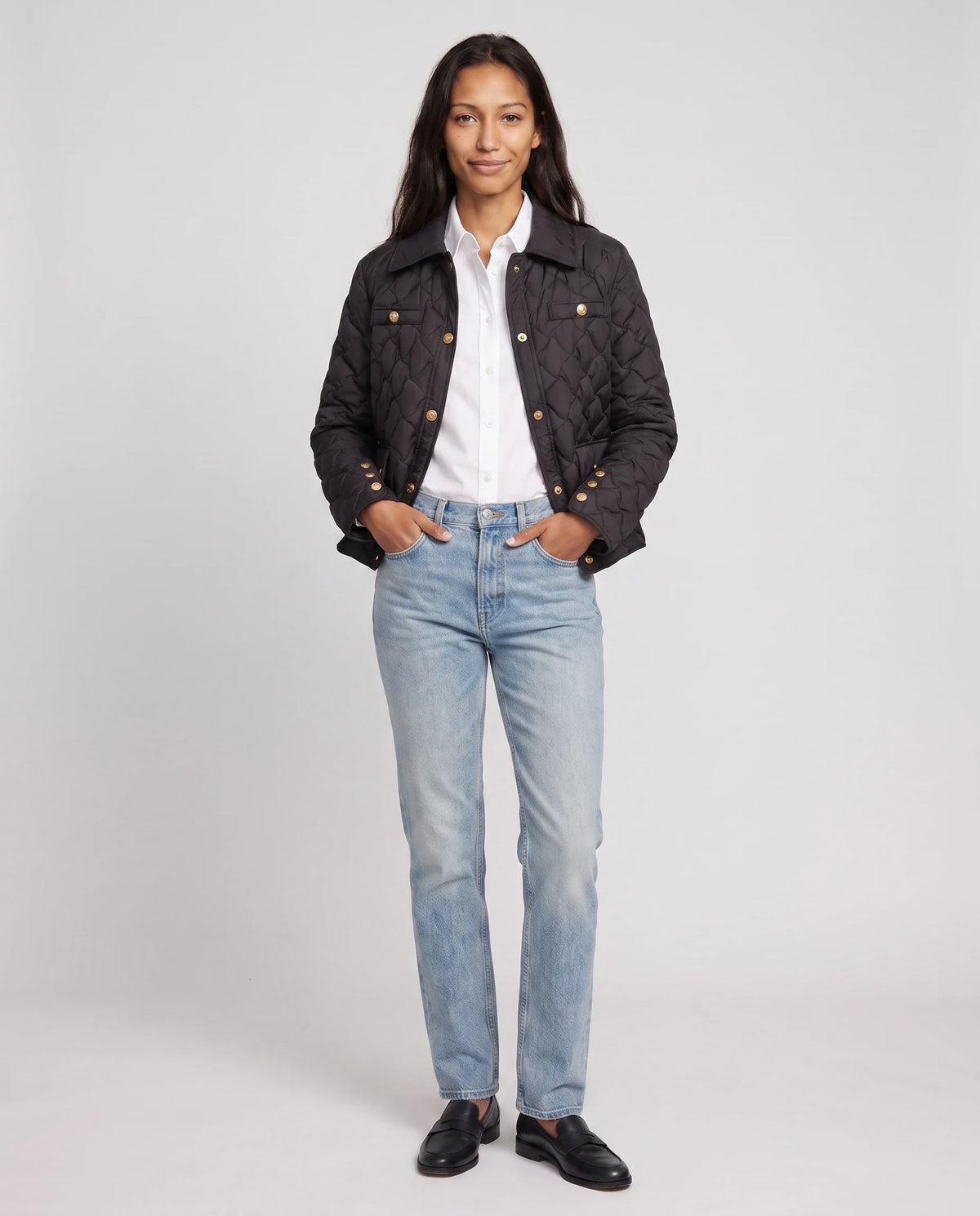 Veste matelassée à col chemise et pressions dorées