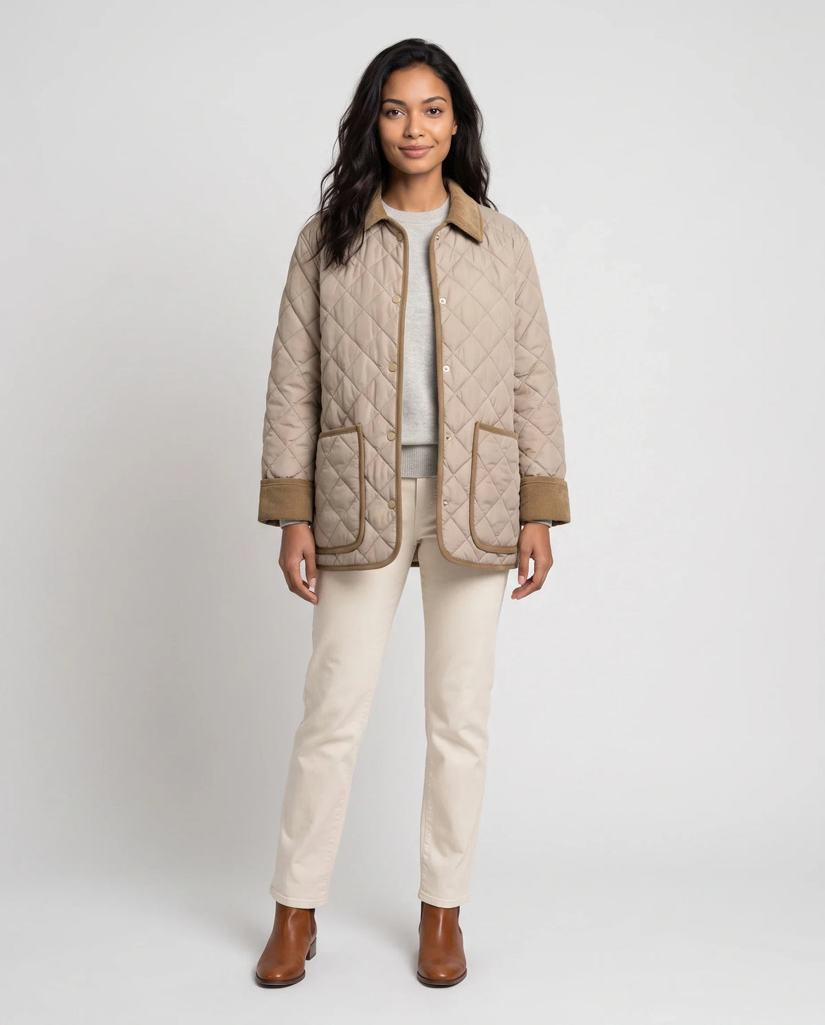 Veste matelassée à col velours côtelé