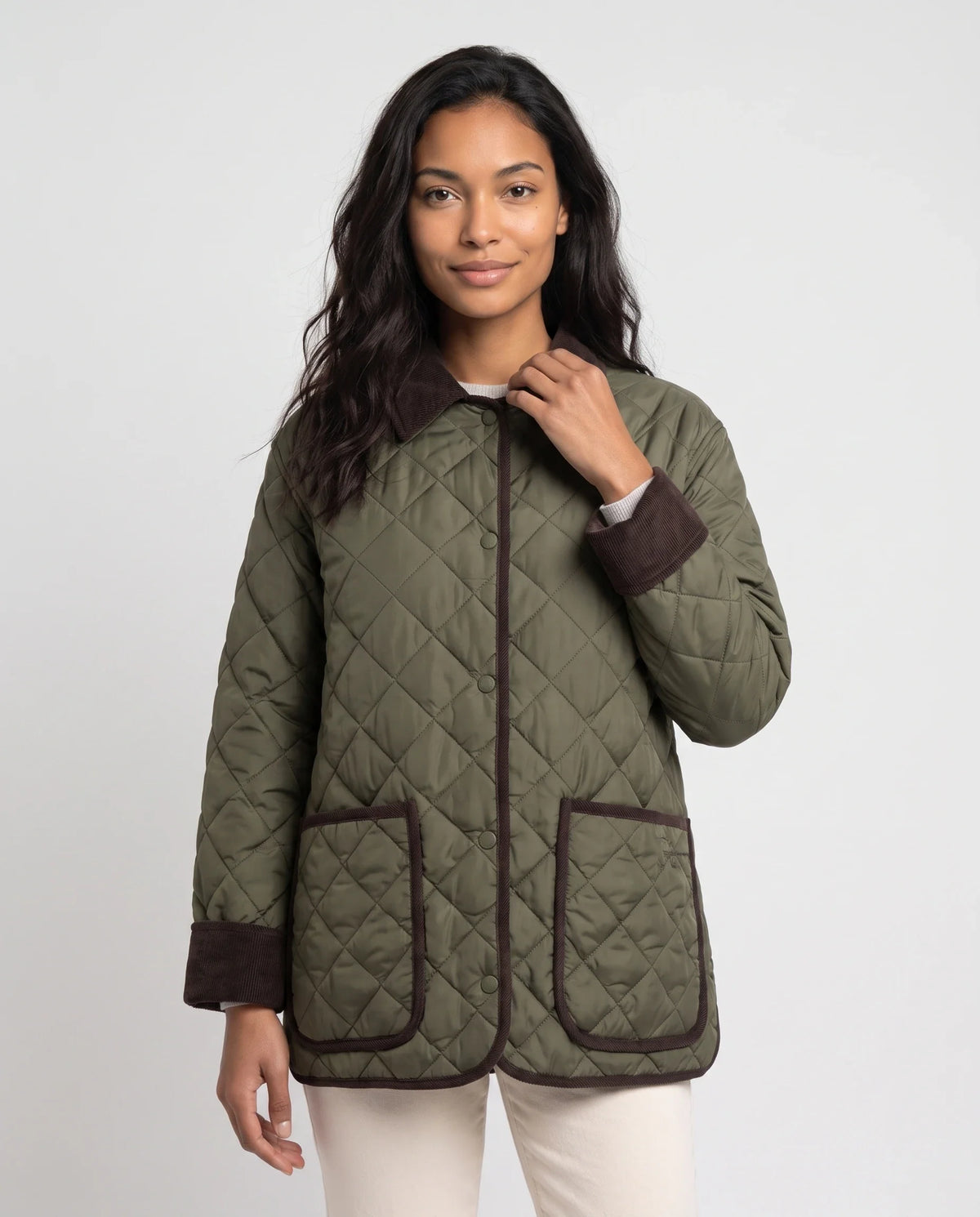 Veste matelassée à col velours côtelé