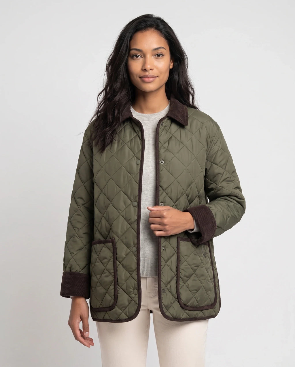 Veste matelassée à col velours côtelé