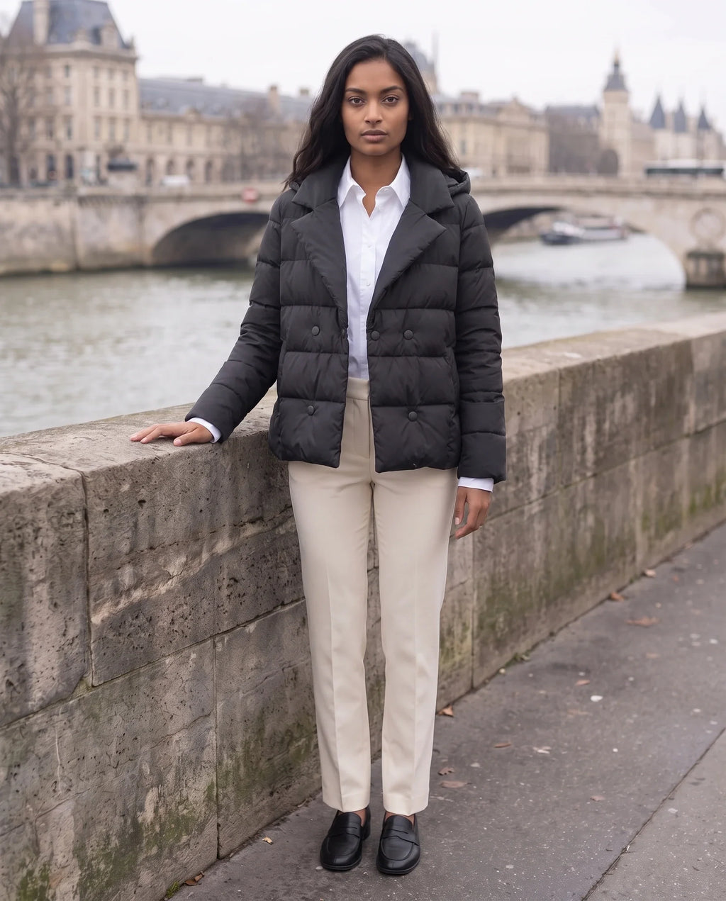 Veste matelassée courte à col tailleur