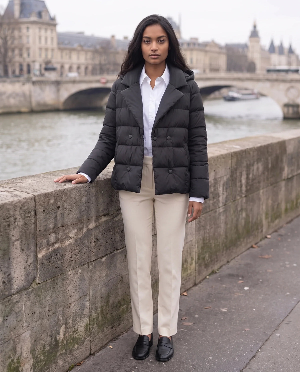 Veste matelassée courte à col tailleur