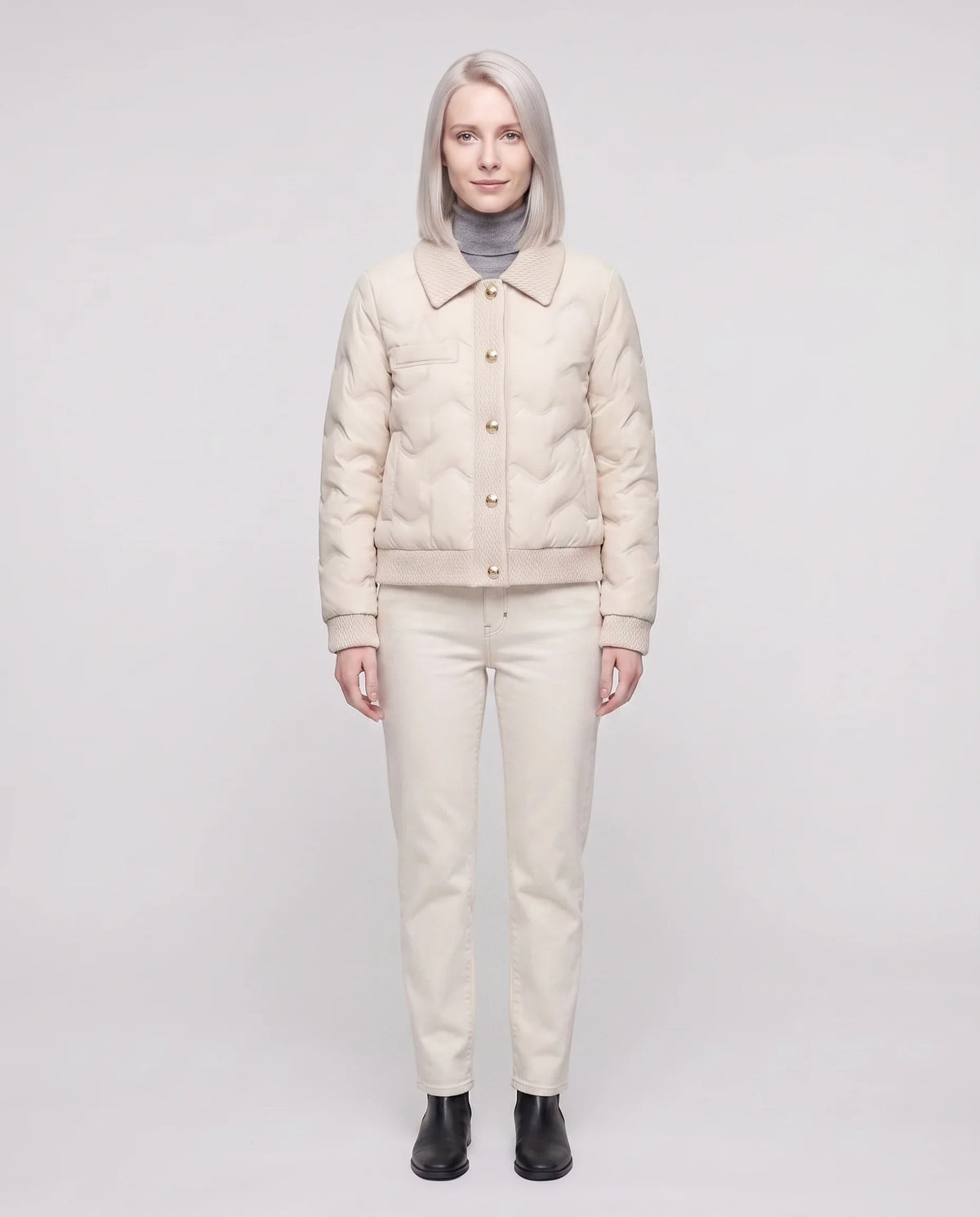 Veste matelassée courte à col tricot
