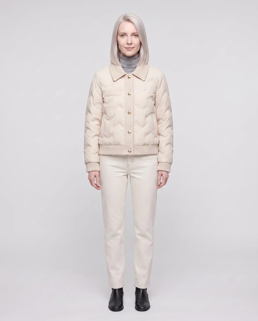 Veste matelassée courte à col tricot