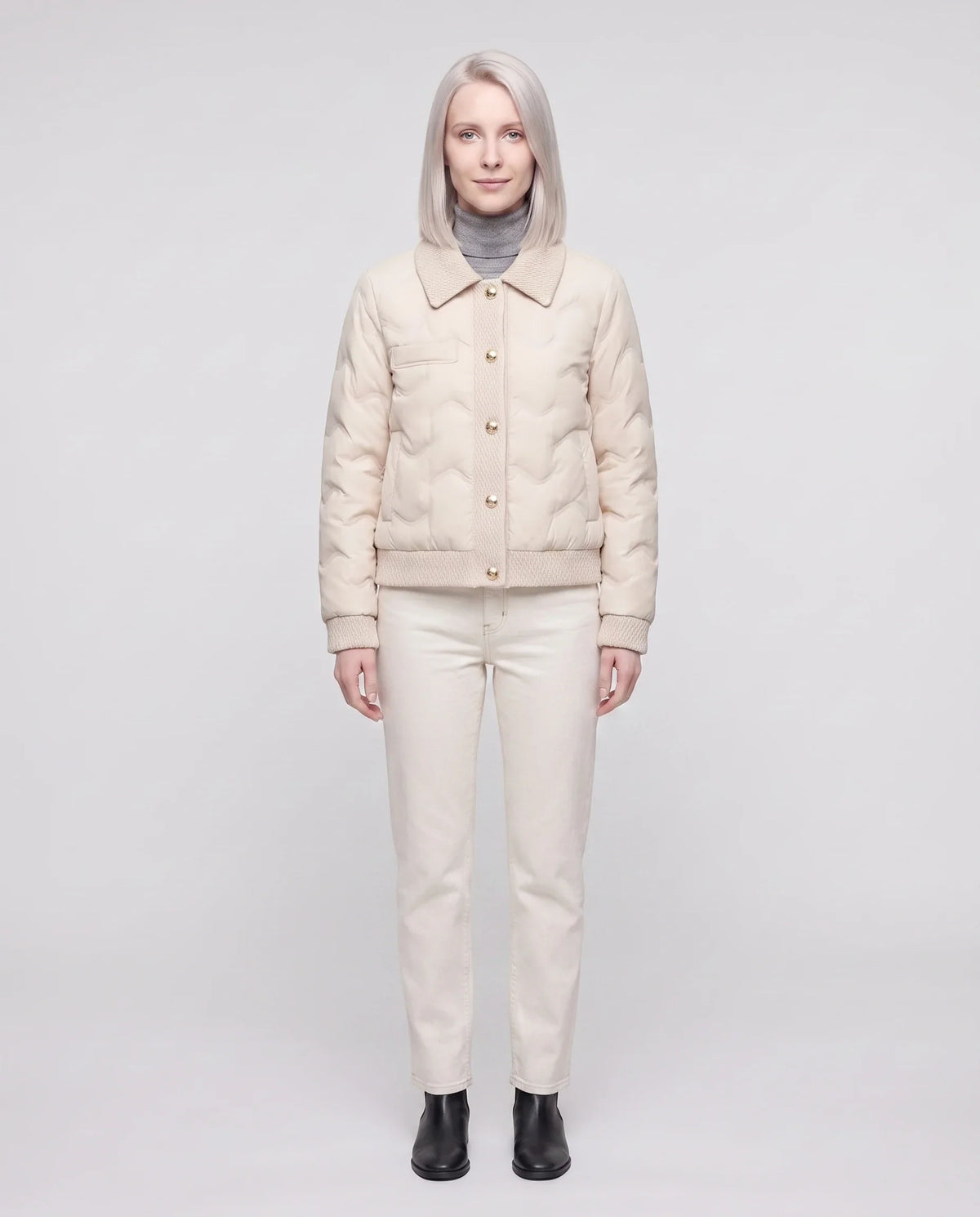 Veste matelassée courte à col tricot
