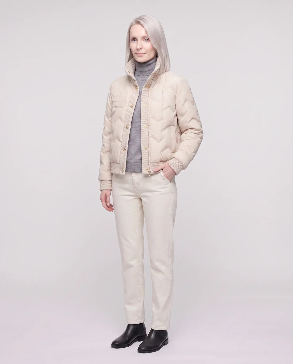 Veste matelassée courte à col tricot
