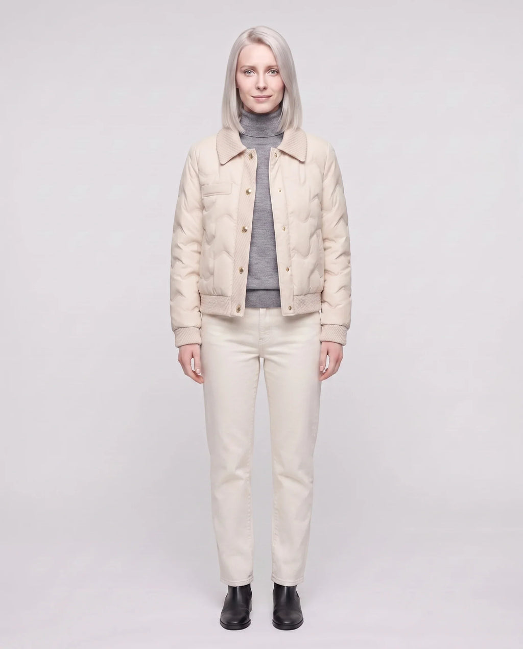 Veste matelassée courte à col tricot
