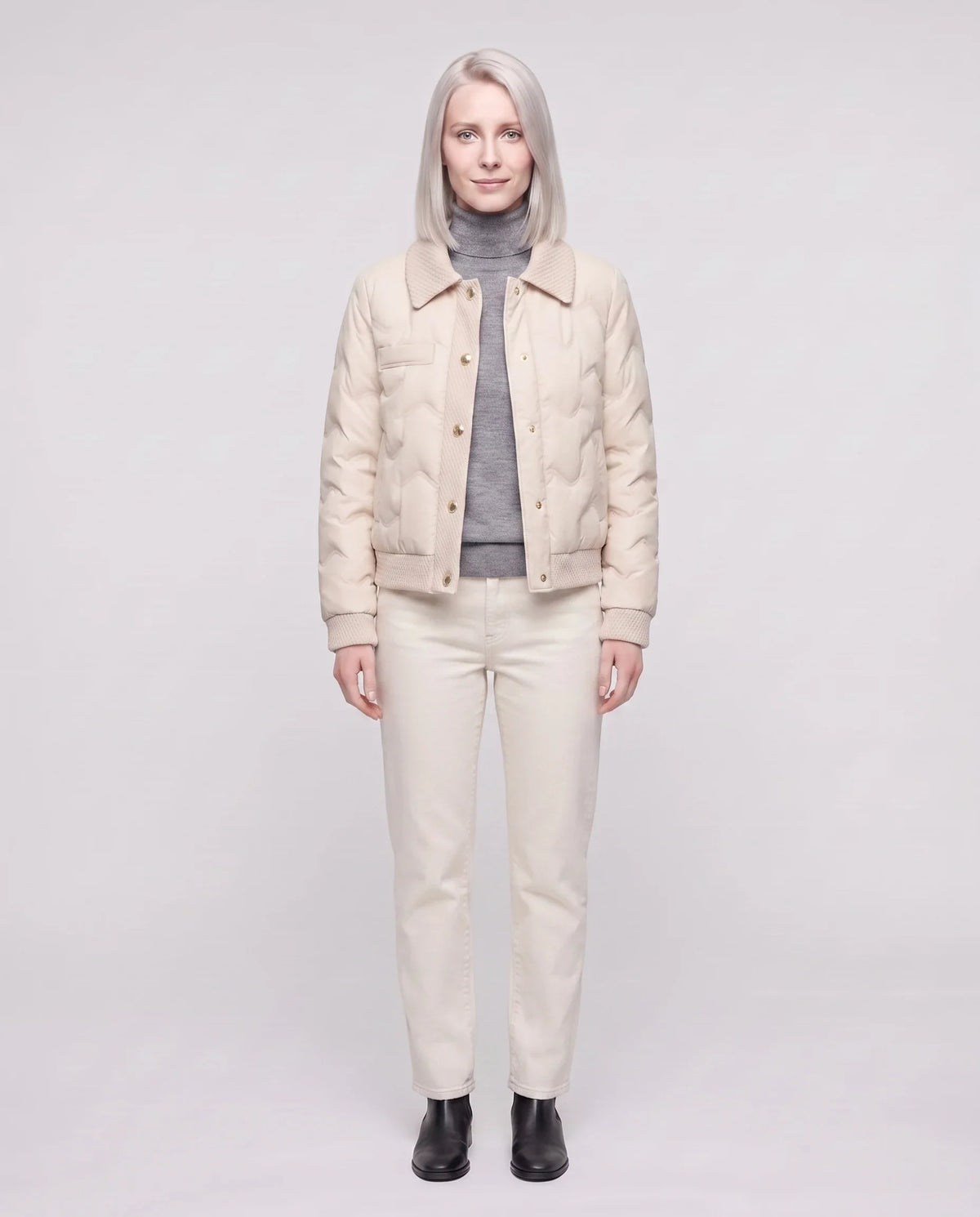 Veste matelassée courte à col tricot