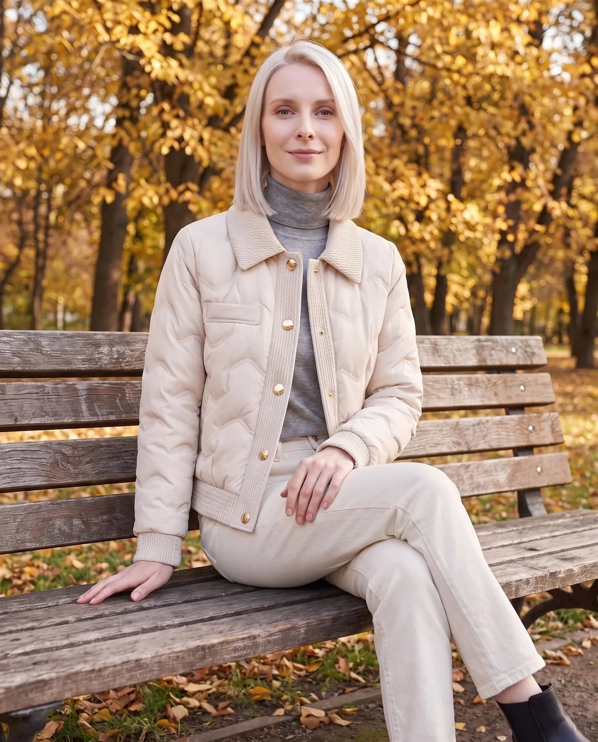 Veste matelassée courte à col tricot