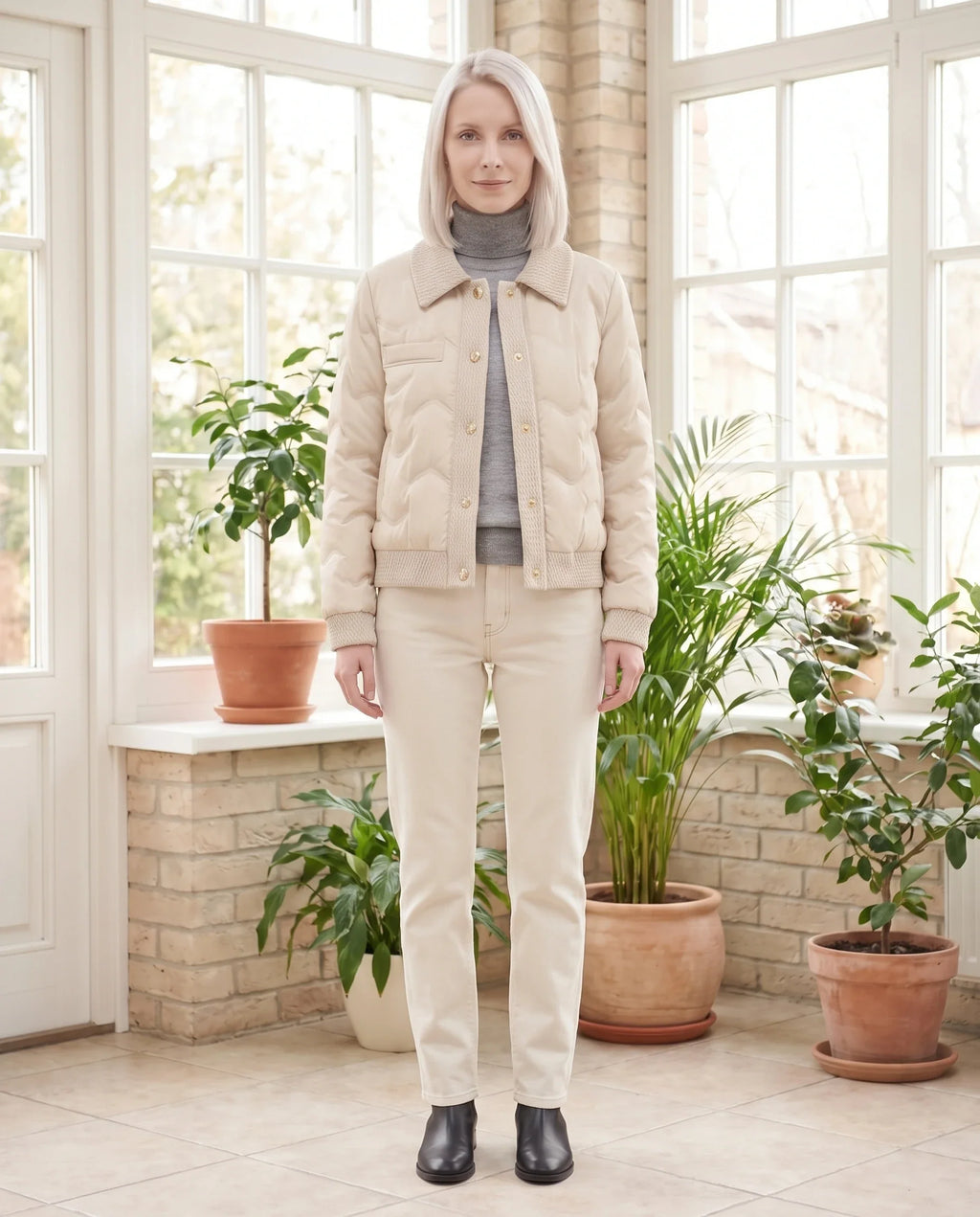 Veste matelassée courte à col tricot